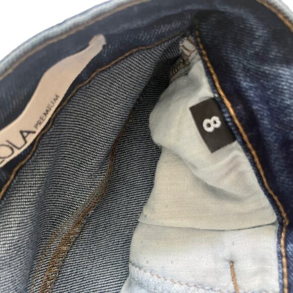 LOLA Premium High Rise Flared Denim Jeans Womens Size 8 Dark Wash Edgy Simple - Picture 11 of 14